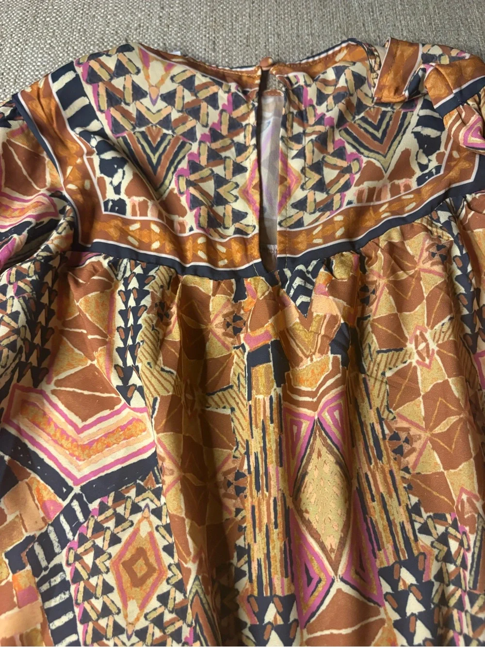 Flying tomato Printed Puff-Sleeve Boho Blouse in Orange & Pink size large - Picture 14 of 14